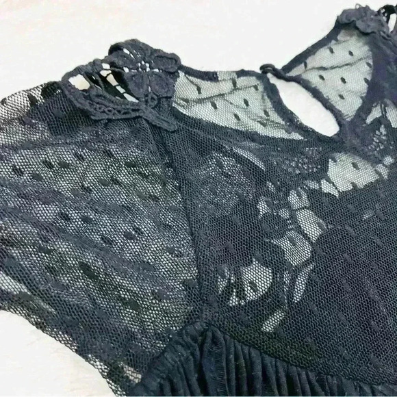 Free People Black Rayon Blend Lace Cap Sleeve Fit & Flare Babydoll Top Size XS - Picture 10 of 15